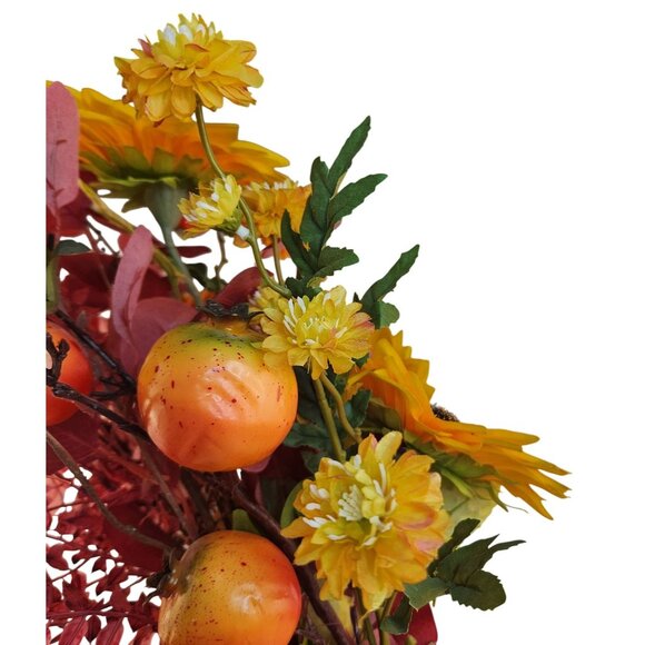 Artificial Fall Floral Arrangement Sunflowers Persimmon Red Foliage Yellow Accen - Picture 5 of 15